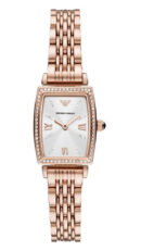 Emporio Armani Gianni T Bar Quartz Crystals White Dial Rose Gold Steel Strap Watch For Women - AR11406